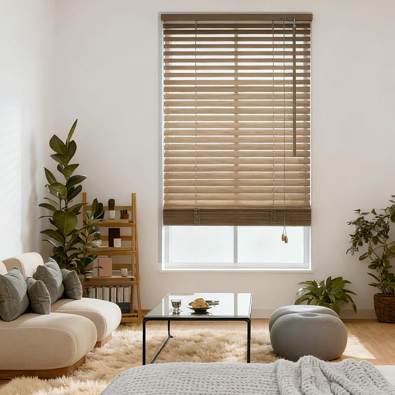 Sekey Holzjalousie Klemmfix ohne Bohren Echtholz Jalousie in Eichenoptik mit 35 mm Lamellen, flexible Montage für Fenster