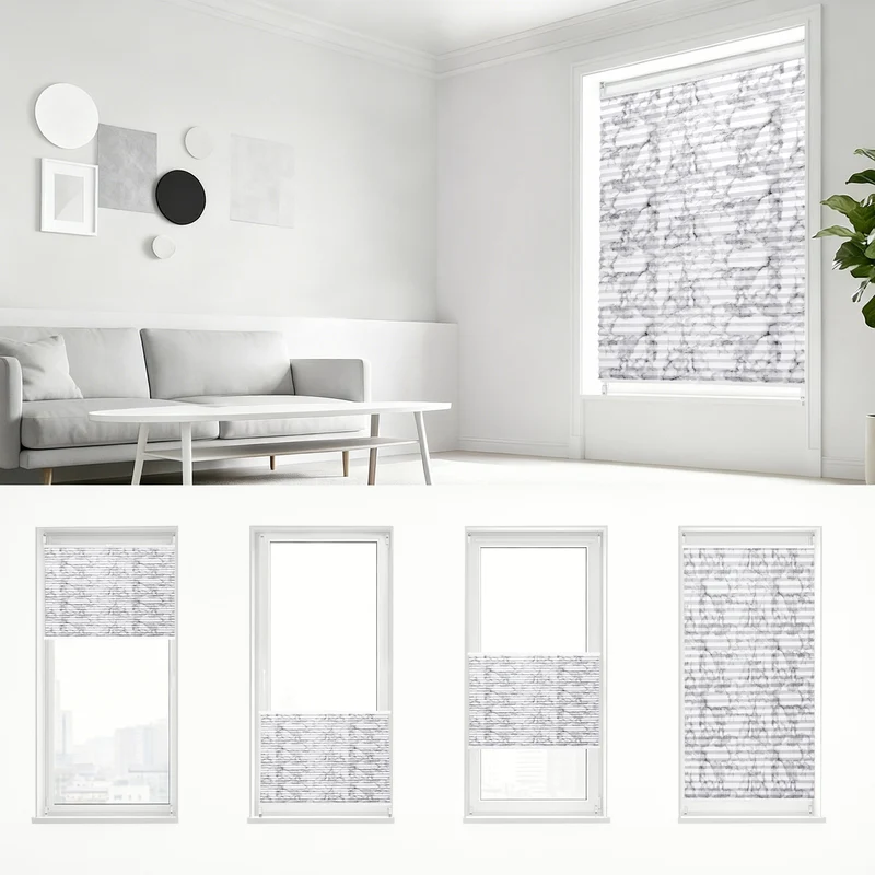 Sekey Plissee ohne Bohren Lichtschutz Rollo Klemmfix aus Vliesstoff für Fenster & Türen, in grauer Marmoroptik