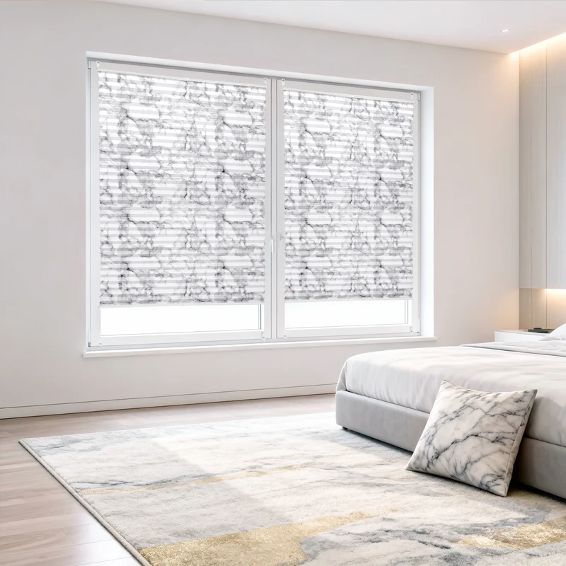 Sekey Plissee ohne Bohren Lichtschutz Rollo Klemmfix aus Vliesstoff für Fenster & Türen, in grauer Marmoroptik