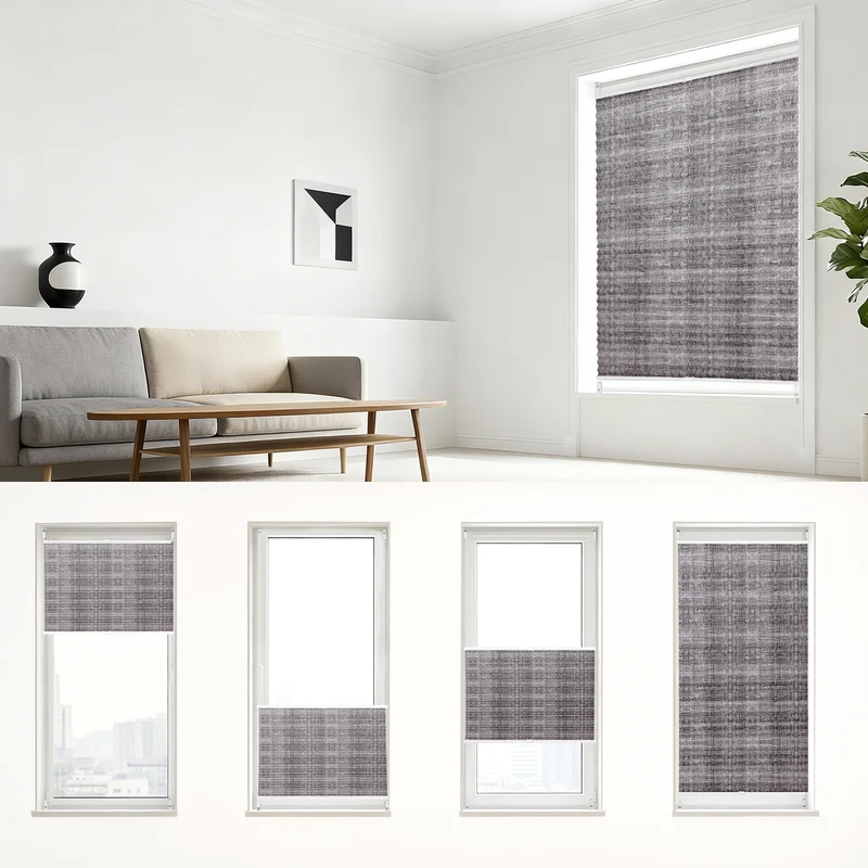 Sekey Plissee ohne Bohren, Lichtschutz Rollo Klemmfix aus Vliesstoff für Fenster & Türen, in dunkelgrau