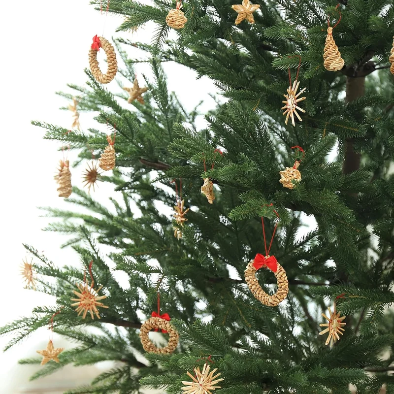 Salcar 56-teiliges Weihnachtsbaumschmuck aus Stroh – Handgefertigtes Strohsterne Set, natürliche Christbaum Anhänger aus 100 % Stroh für nachhaltige Weihnachtsdekoration