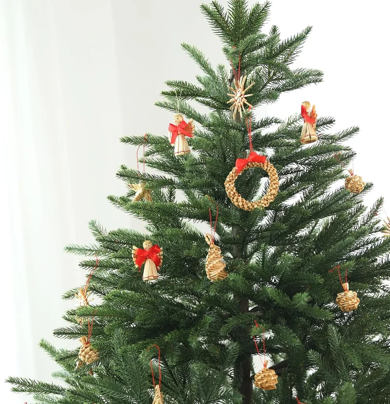 Salcar 56-teiliges Weihnachtsbaumschmuck aus Stroh – Handgefertigtes Strohsterne Set, natürliche Christbaum Anhänger aus 100 % Stroh für nachhaltige Weihnachtsdekoration