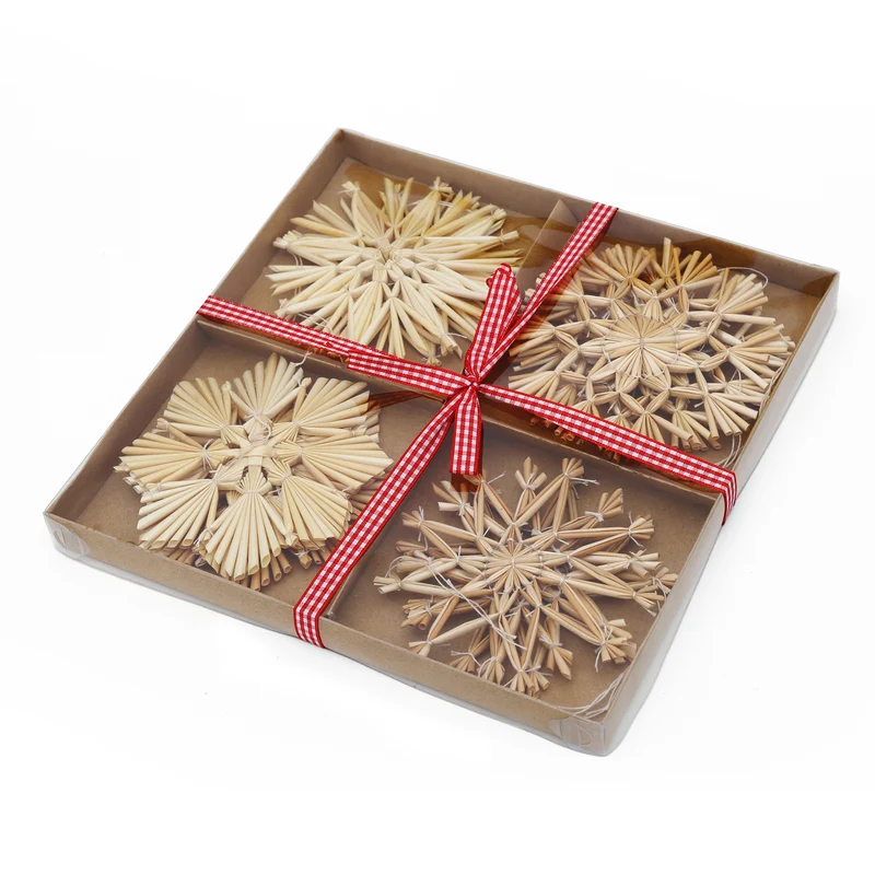 Salcar 12-teiliges Weihnachtsbaumschmuck aus Stroh – Handgemachte Strohsterne Set, natürliche Christbaum Anhänger für nachhaltige Weihnachtsdekoration im skandinavischen Stil
