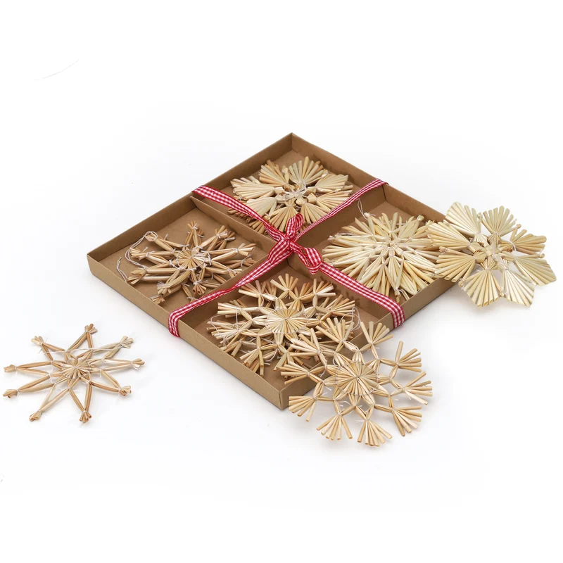 Salcar 12-teiliges Weihnachtsbaumschmuck aus Stroh – Handgemachte Strohsterne Set, natürliche Christbaum Anhänger für nachhaltige Weihnachtsdekoration im skandinavischen Stil