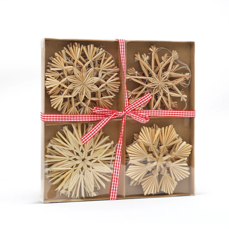 Salcar 12-teiliges Weihnachtsbaumschmuck aus Stroh – Handgemachte Strohsterne Set, natürliche Christbaum Anhänger für nachhaltige Weihnachtsdekoration im skandinavischen Stil