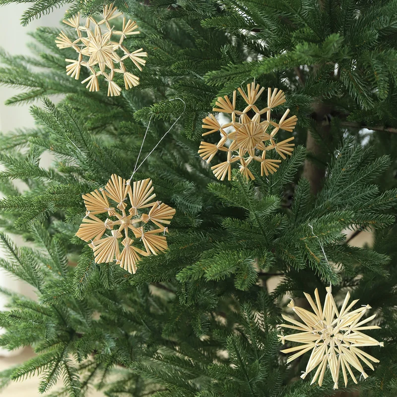Salcar 12-teiliges Weihnachtsbaumschmuck aus Stroh – Handgemachte Strohsterne Set, natürliche Christbaum Anhänger für nachhaltige Weihnachtsdekoration im skandinavischen Stil