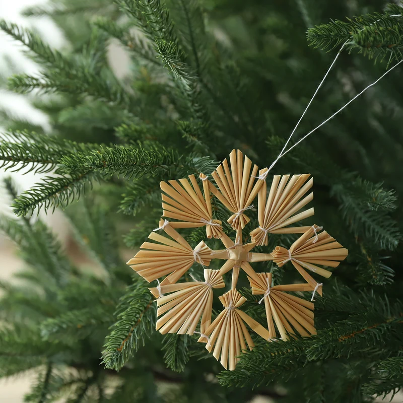 Salcar 12-teiliges Weihnachtsbaumschmuck aus Stroh – Handgemachte Strohsterne Set, natürliche Christbaum Anhänger für nachhaltige Weihnachtsdekoration im skandinavischen Stil