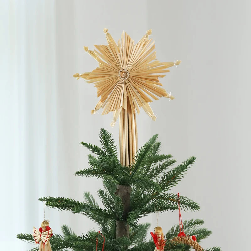 Salcar Christbaumstern aus Stroh 25,5 cm Schneeflocke – Handgefertigter natürlicher Baumspitzenstern, nachhaltiger Strohstern für Weihnachtsbaum Deko im skandinavischen Stil