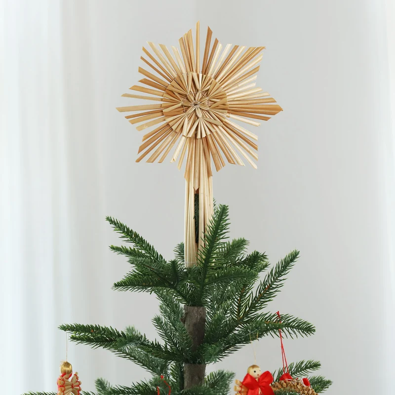Salcar Christbaumstern aus Stroh, 24,5 cm Schneeflocke – Handgefertigter Baumspitzenstern, Natürlicher Strohstern als Weihnachtsdekoration mit skandinavischem Flair