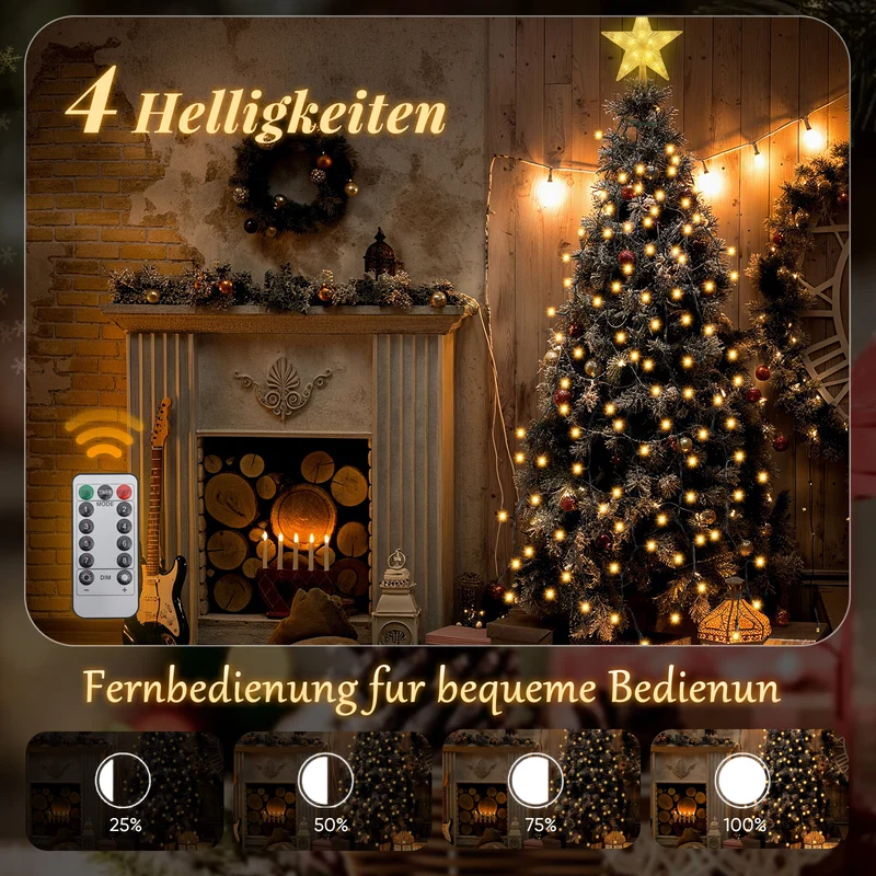 Salcar Weihnachtsbaum Lichterkette mit Sternspitze & Fernbedienung – 1,5 m (260 LED), 2 m (430 LED) oder 3 m (500 LED) Überwurf Lichterkette, Warmweiß, 8 Modi, Timer, Innen & Außen
