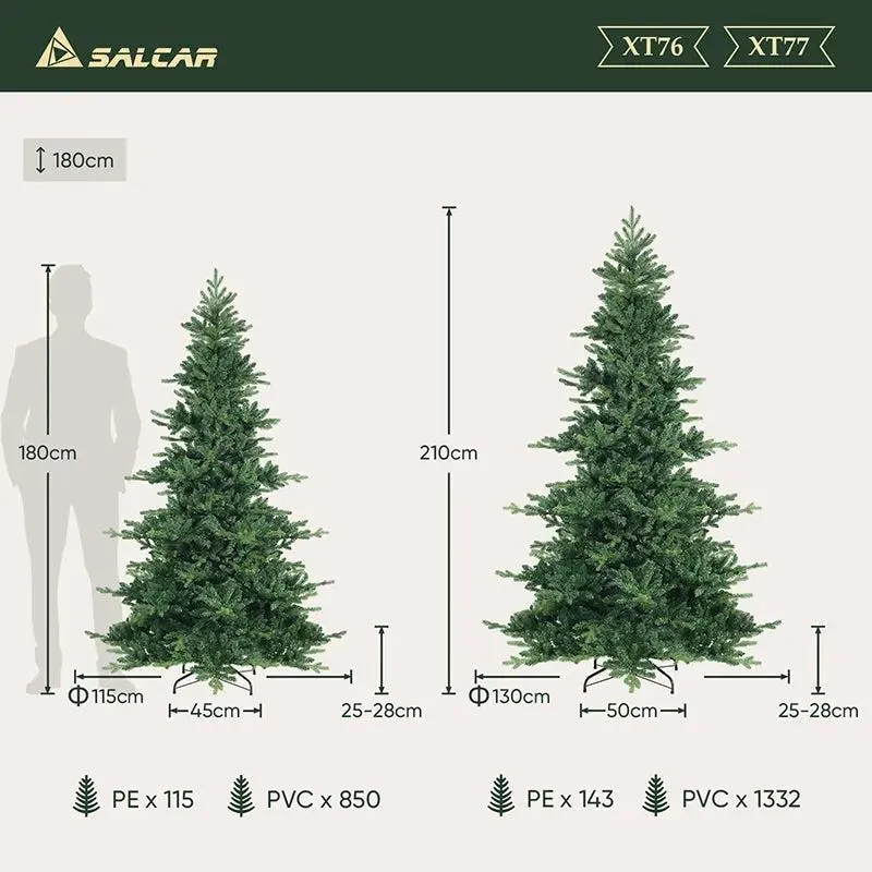 Salcar 180/210cm Künstlicher Weihnachtsbaum, mit 115/143 PE-Zweigen und 850/1332 PVC-Zweigen
