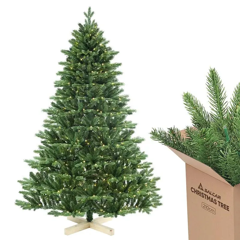 Salcar 180/210cmKünstlicher Weihnachtsbaum, Edeltanne, mit 450/650 LEDs und 1150/1486 PE-Zweigen und 472/728 PVC-Zweigen