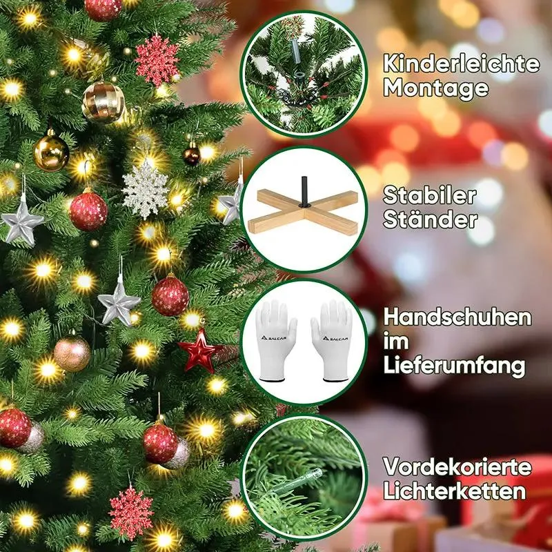 Salcar 180/210cmKünstlicher Weihnachtsbaum, Edeltanne, mit 450/650 LEDs und 1150/1486 PE-Zweigen und 472/728 PVC-Zweigen