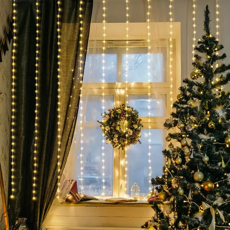 Salcar 2 x 2 m LED Lichtervorhang mit Fernbedienung, 200 LEDs, USB-betrieben
