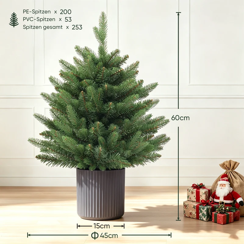 Salcar Künstlicher Weihnachtsbaum Nordmanntanne – PE & PVC, naturgetreuer Christbaum mit Topf oder Metallständer