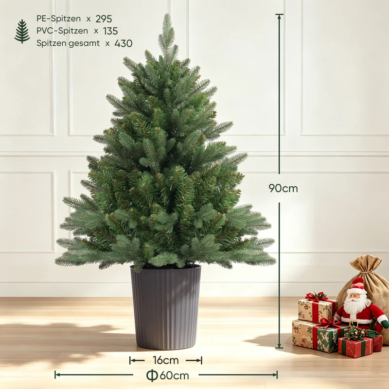 Salcar Künstlicher Weihnachtsbaum Nordmanntanne – PE & PVC, naturgetreuer Christbaum mit Topf oder Metallständer