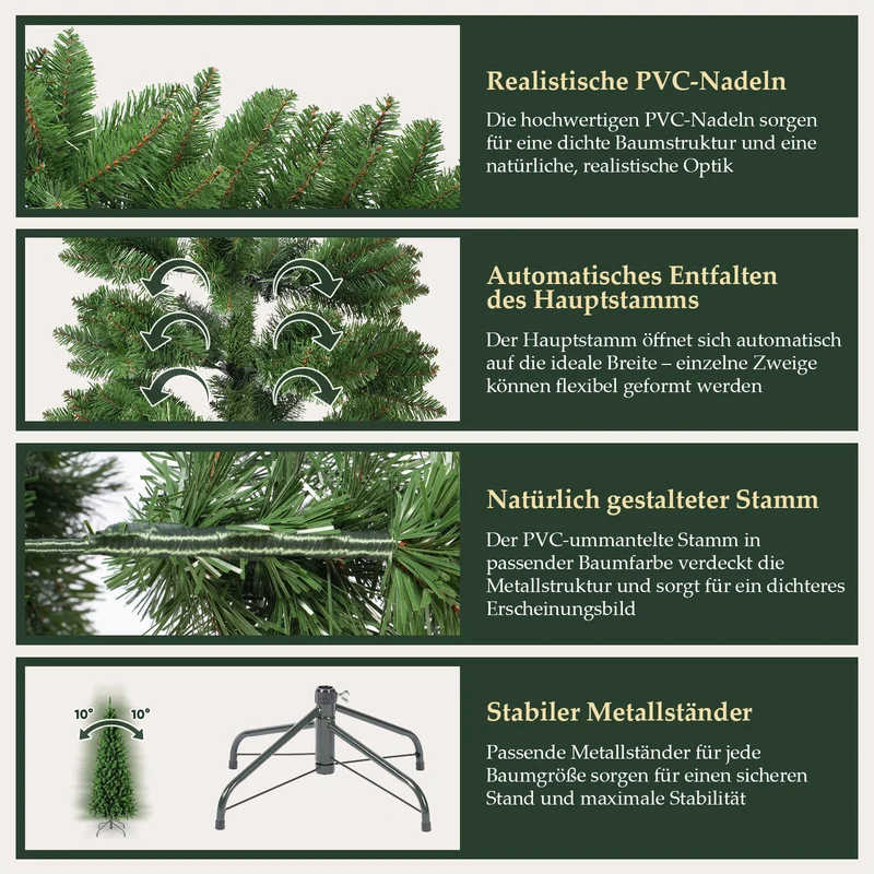Salcar Künstlicher Weihnachtsbaum – Schmaler Weihnachtsbaum in Bleistiftform mit Metallständer