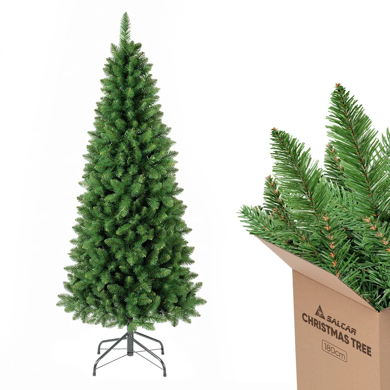 Salcar Künstlicher Weihnachtsbaum – Schmaler Weihnachtsbaum in Bleistiftform mit Metallständer