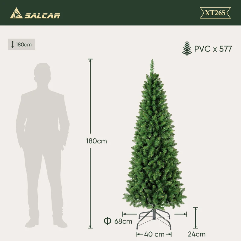 Salcar Künstlicher Weihnachtsbaum – Schmaler Weihnachtsbaum in Bleistiftform mit Metallständer