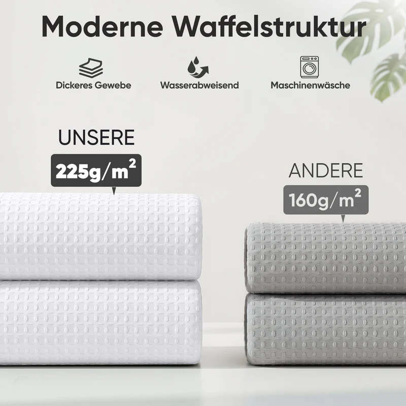Sekey Weiß Duschvorhang 180 × 200 cm, Textil Badewannenvorhang mit Waffelstruktur, Wasserabweisend & Waschbar, 100 % Polyester, mit Beschwerungsband & 12 Edelstahlringen（副本）