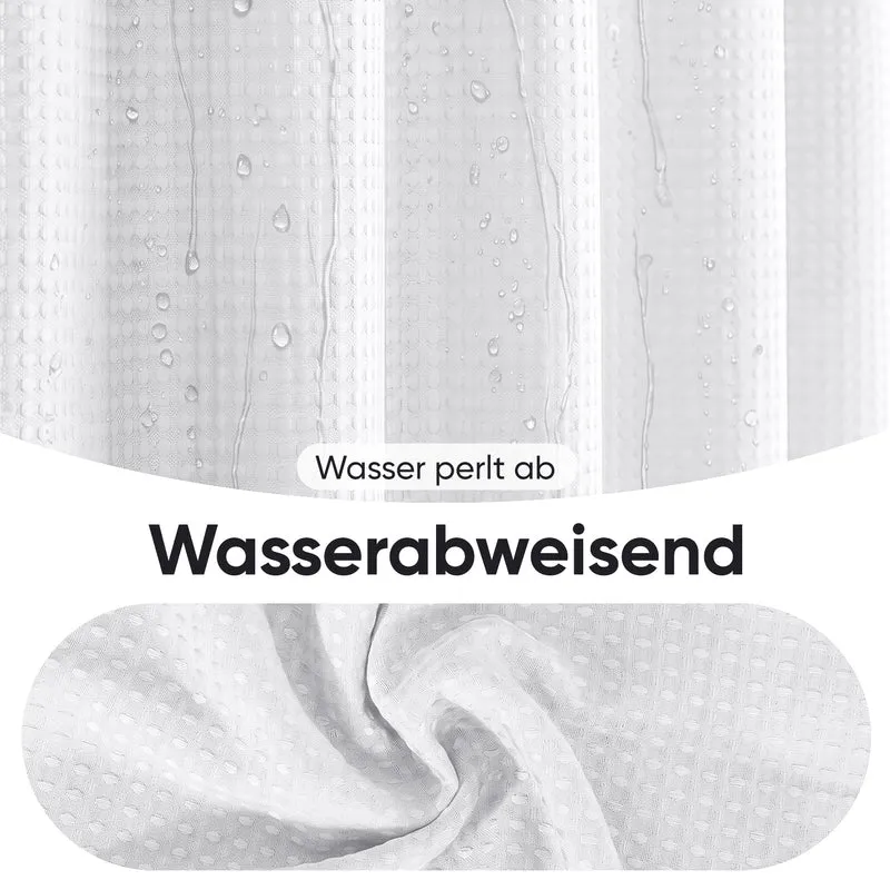 Sekey Weiß Duschvorhang 180 × 200 cm, Textil Badewannenvorhang mit Waffelstruktur, Wasserabweisend & Waschbar, 100 % Polyester, mit Beschwerungsband & 12 Edelstahlringen（副本）