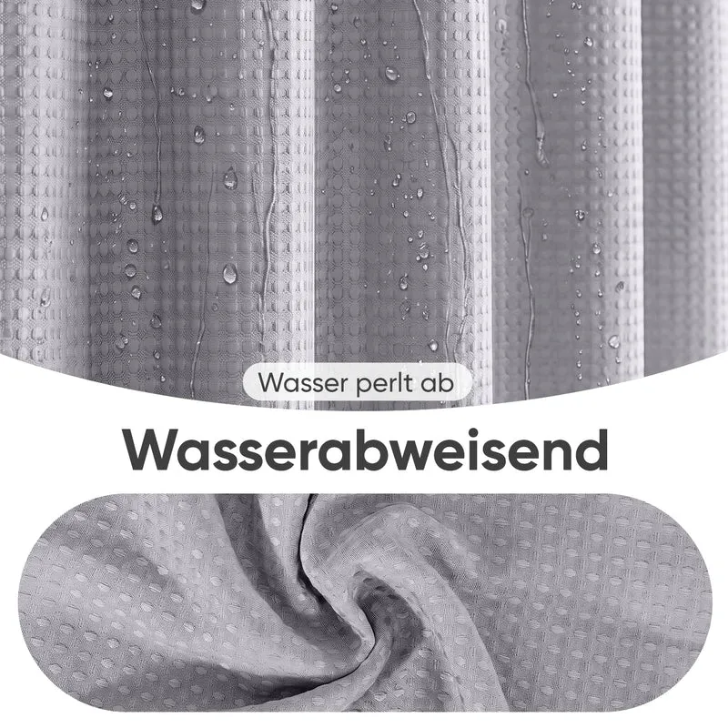 Sekey Grau Duschvorhang 180 × 200 cm, Textil Badewannenvorhang mit Waffelstruktur, Wasserabweisend & Waschbar, 100 % Polyester, mit Beschwerungsband & 12 Edelstahlringen