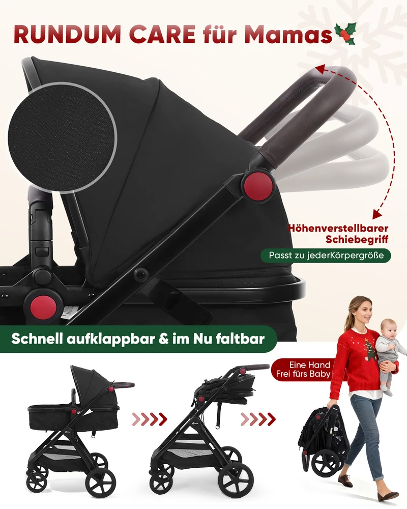 Sekey BW600 3-in-1 Kombi-Kinderwagen Reisesystem mit Babyschale, Liegewanne & Buggy, Moskitonetz, Regenschutz, Federung, 5-Punkt-Gurt, All-Wetter Travel System 0 Jahre