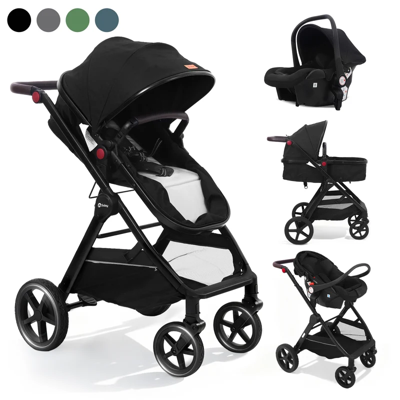 Sekey BW600 3-in-1 Kombi-Kinderwagen Reisesystem mit Babyschale, Liegewanne & Buggy, Moskitonetz, Regenschutz, Federung, 5-Punkt-Gurt, All-Wetter Travel System 0 Jahre