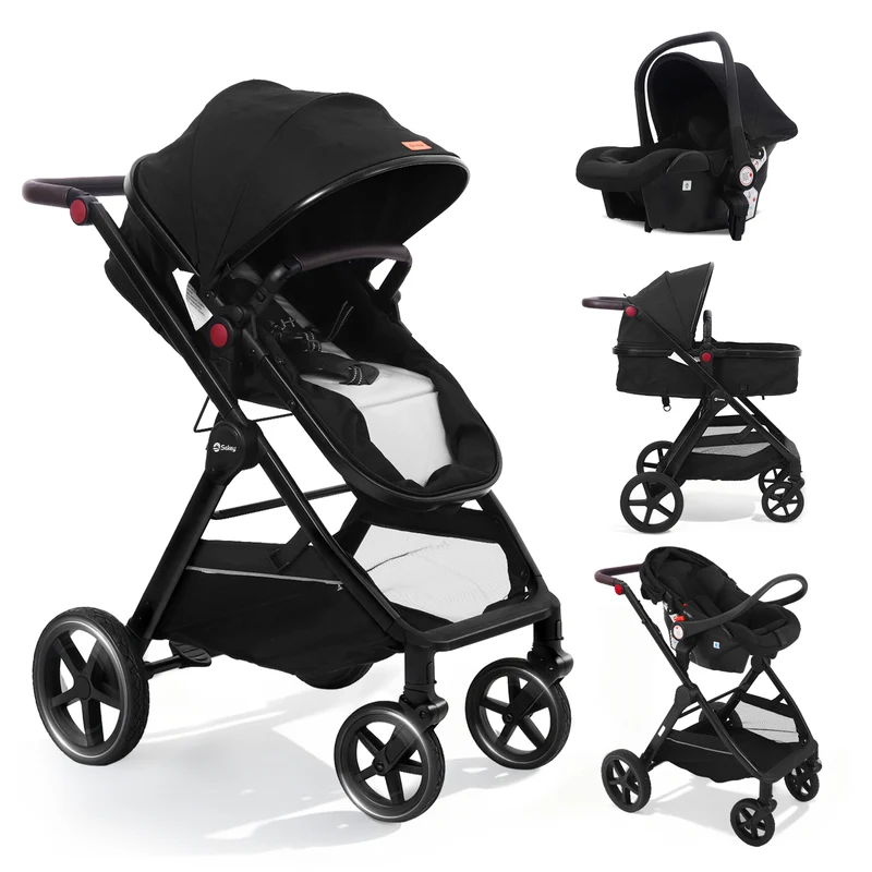 Sekey BW600 3-in-1 Kombi-Kinderwagen Reisesystem mit Babyschale, Liegewanne & Buggy, Moskitonetz, Regenschutz, Federung, 5-Punkt-Gurt, All-Wetter Travel System 0 Jahre