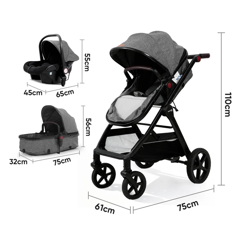 Sekey BW600 3-in-1 Kombi-Kinderwagen Reisesystem mit Babyschale, Liegewanne & Buggy, Moskitonetz, Regenschutz, Federung, 5-Punkt-Gurt, All-Wetter Travel System 0 Jahre
