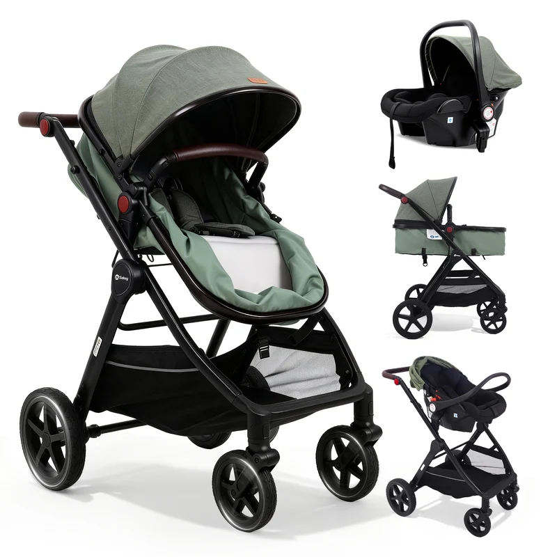 Sekey BW600 3-in-1 Kombi-Kinderwagen Reisesystem mit Babyschale, Liegewanne & Buggy, Moskitonetz, Regenschutz, Federung, 5-Punkt-Gurt, All-Wetter Travel System 0 Jahre