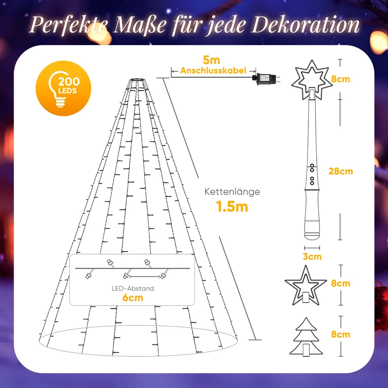 Salcar LED-Lichterkette, 8 Girlanden mit Fernbedienung & Timer, 200 / 280 LEDs Warmweiß, 13 Modi, IP44 Spritzwassergeschützt Perfekte Christbaumbeleuchtung für 9040 cm Tannenbäume