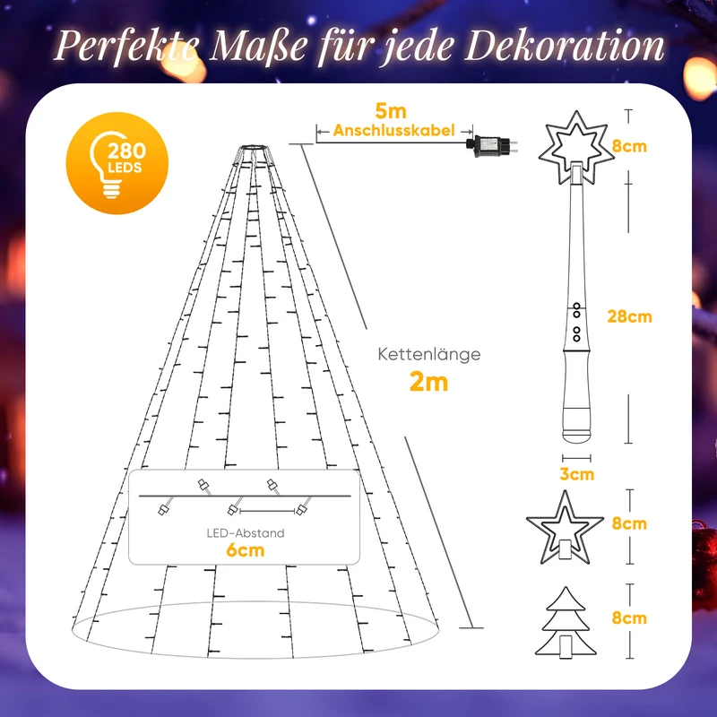 Salcar LED-Lichterkette, 8 Girlanden mit Fernbedienung & Timer, 200 / 280 LEDs Warmweiß, 13 Modi, IP44 Spritzwassergeschützt Perfekte Christbaumbeleuchtung für 9040 cm Tannenbäume