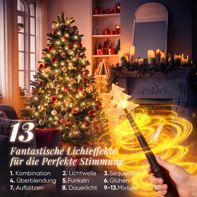 Salcar LED-Lichterkette, 8 Girlanden mit Fernbedienung & Timer, 200 / 280 LEDs Warmweiß, 13 Modi, IP44 Spritzwassergeschützt Perfekte Christbaumbeleuchtung für 9040 cm Tannenbäume