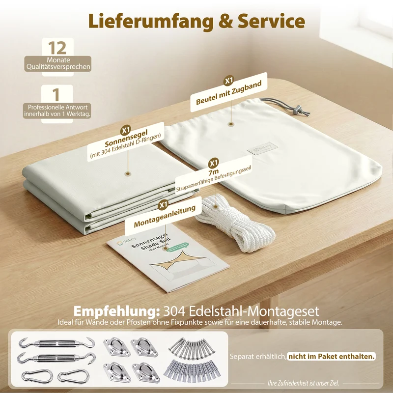 Sekey Sonnensegel Rechteckig – Weiß, Wasserdicht, 160 g/m² PES, Nahtversiegelt & Reißfest, 95% UV-Schutz, Wetterfest für Balkon, Terrasse & Garten