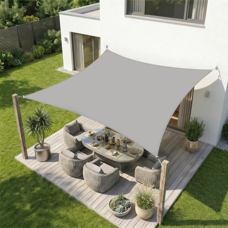 Sekey Sonnensegel Wasserdicht Rechteckig – ohne Mittelnaht, 160 g/m² PES, mit Edelstahl-Ringen & Lotus-Effekt, reißfest, 95% UV-Schutz für Balkon, Terrasse & Garten, Hellgrau
