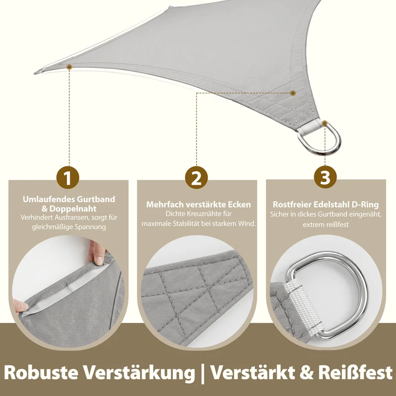 Sekey Sonnensegel Rechteckig – Hellgrau, Wasserdicht, 160 g/m² PES, Mit Naht & Reißfest, 95% UV-Schutz, Wetterfest für Balkon, Terrasse & Garten