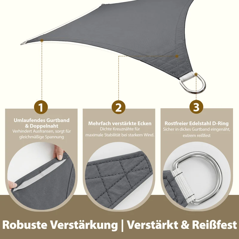Sekey Sonnensegel Wasserdicht Rechteckig – Dunkelgrau, ohne Mittelnaht, 160 g/m² PES, mit Edelstahl-Ringen & Lotus-Effekt, reißfest, 95% UV-Schutz für Balkon, Terrasse & Garten