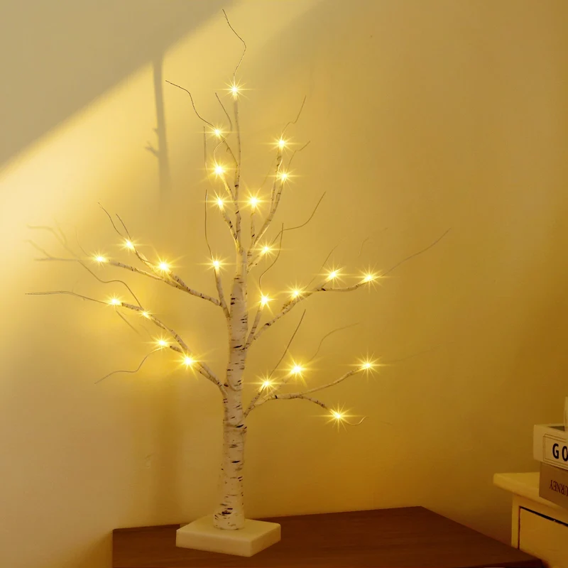 Salcar LED Lichterbaum 60 cm, Birke mit 24 warmweißen LEDs, USB/Batteriebetrieben, Weihnachts- und Partydeko für Zuhause, Geburtstag, Hochzeit, Innendekoration