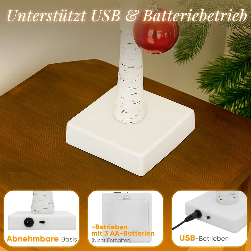 Salcar LED Lichterbaum 60 cm, Birke mit 24 warmweißen LEDs, USB/Batteriebetrieben, Weihnachts- und Partydeko für Zuhause, Geburtstag, Hochzeit, Innendekoration
