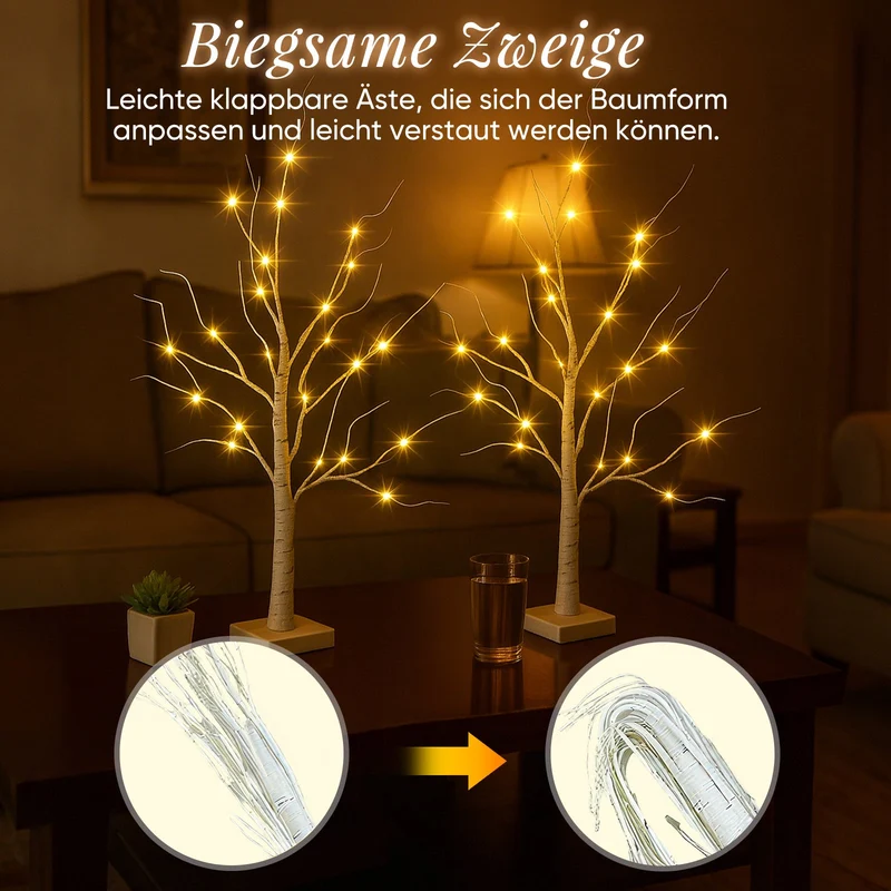 Salcar LED Lichterbaum 60 cm, Birke mit 24 warmweißen LEDs, USB/Batteriebetrieben, Weihnachts- und Partydeko für Zuhause, Geburtstag, Hochzeit, Innendekoration