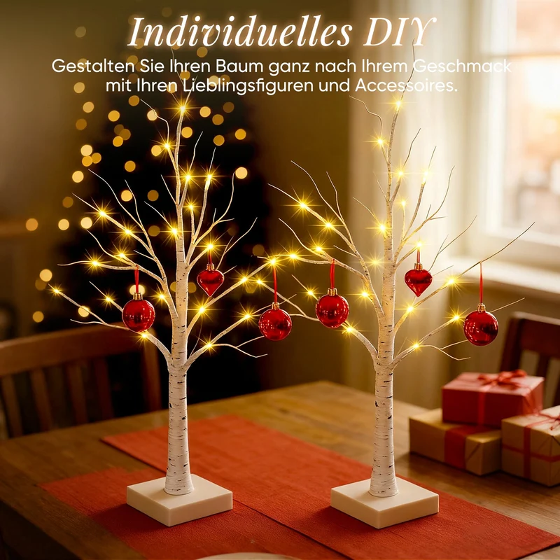 Salcar LED Lichterbaum 60 cm, Birke mit 24 warmweißen LEDs, USB/Batteriebetrieben, Weihnachts- und Partydeko für Zuhause, Geburtstag, Hochzeit, Innendekoration