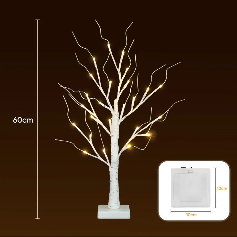 Salcar LED Lichterbaum 60 cm, Birke mit 24 warmweißen LEDs, USB/Batteriebetrieben, Weihnachts- und Partydeko für Zuhause, Geburtstag, Hochzeit, Innendekoration