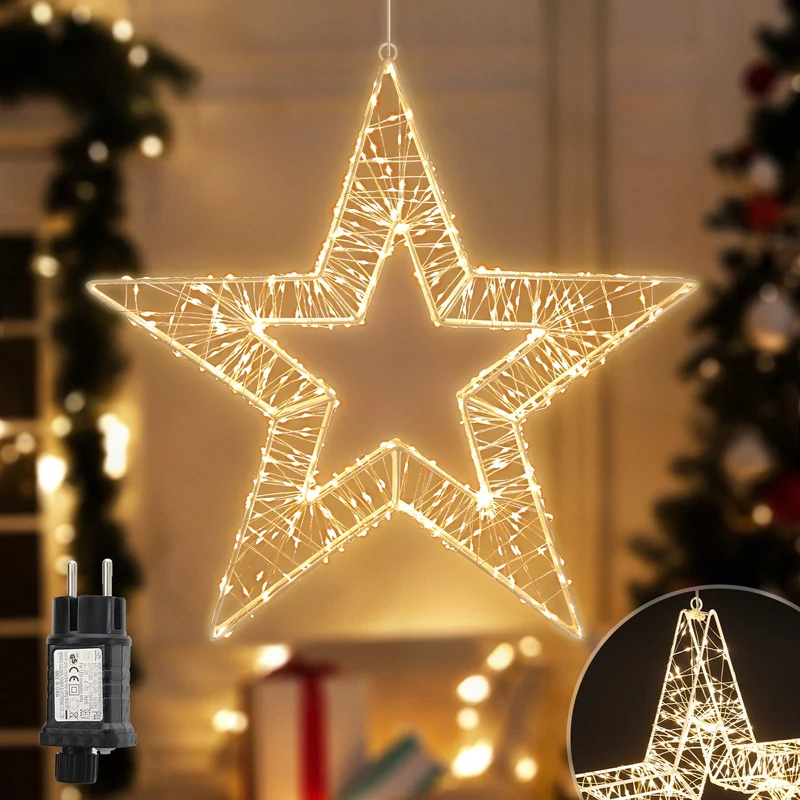 Salcar LED Weihnachtsstern 45 cm, Metall Leuchtstern mit 720 LEDs, 8 Modi & Timer, Stern Fenster Deko, Innen & Außen, Warmweiß