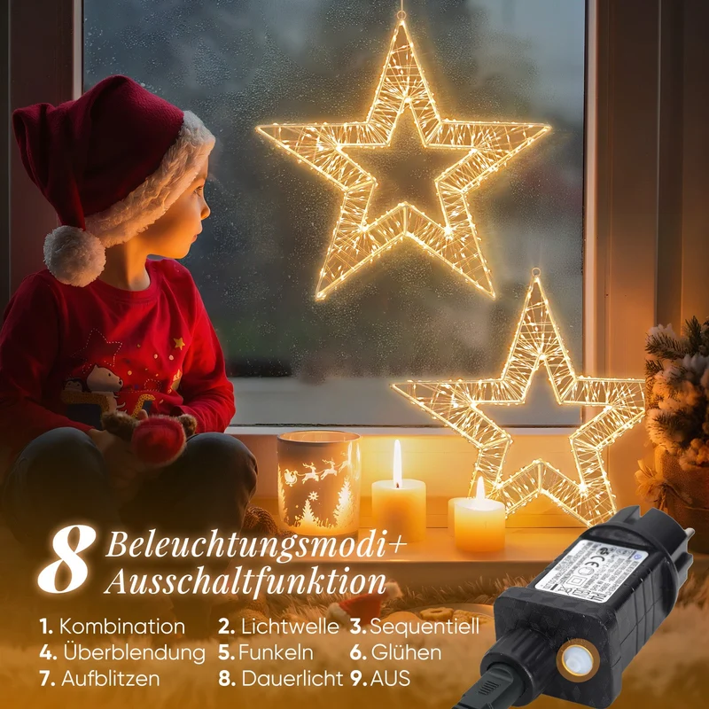 Salcar LED Weihnachtsstern 45 cm, Metall Leuchtstern mit 720 LEDs, 8 Modi & Timer, Stern Fenster Deko, Innen & Außen, Warmweiß