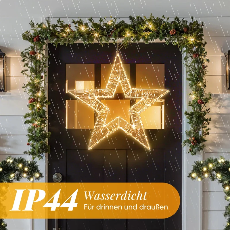 Salcar LED Weihnachtsstern 45 cm, Metall Leuchtstern mit 720 LEDs, 8 Modi & Timer, Stern Fenster Deko, Innen & Außen, Warmweiß