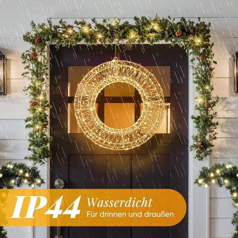 Salcar LED Lichtkranz Ø45 & Ø55 cm, 720 LEDs, Hängekranz, Weihnachtsdeko Fenster & Tür, 8 Modi, Timer & Memory, IP44 Wasserdicht, Innen & Außen, Warmweiß