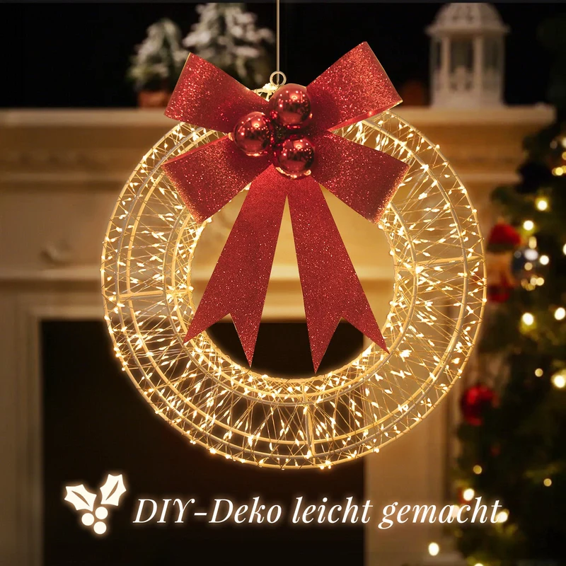 Salcar LED Lichtkranz Ø45 & Ø55 cm, 720 LEDs, Hängekranz, Weihnachtsdeko Fenster & Tür, 8 Modi, Timer & Memory, IP44 Wasserdicht, Innen & Außen, Warmweiß