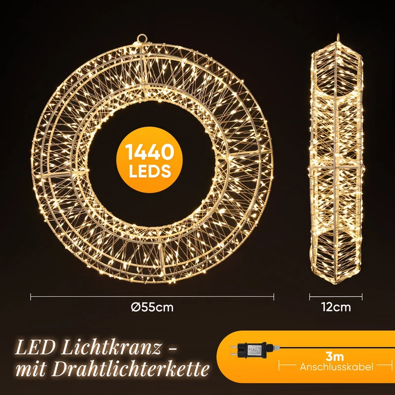 Salcar LED Lichtkranz Ø35cm & Ø55cm, 720-1440 LEDs, Metallkranz, Weihnachtsdeko Fenster & Tür, 8 Modi, Timer & Memory, IP44 Wasserdicht, Innen & Außen, Warmweiß
