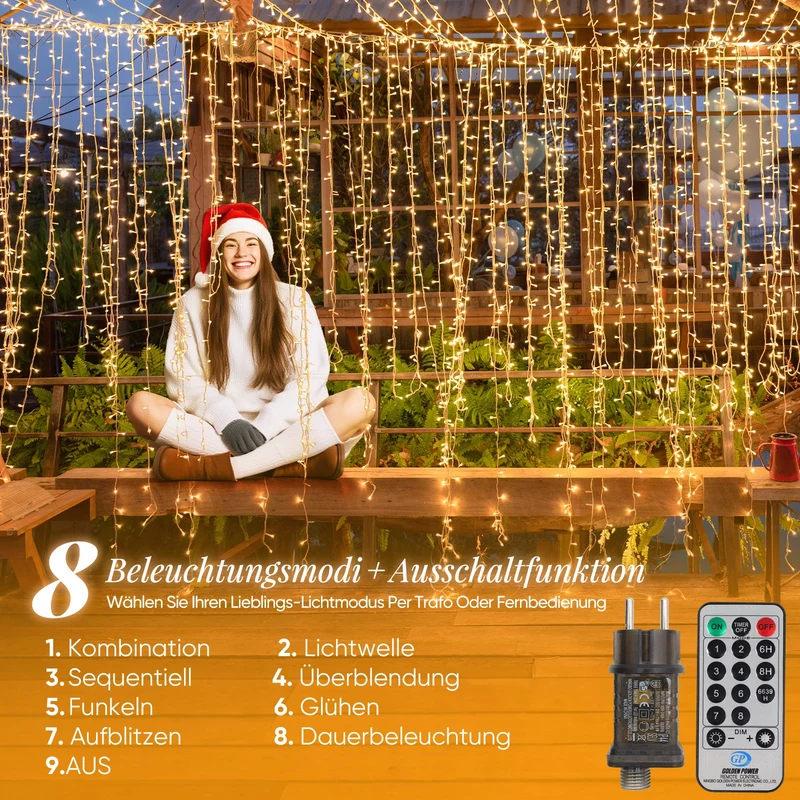 Salcar LED Lichterkette mit 5m/10m/15m/20m Länge – 50–300 LEDs, Fernbedienung, 8 Modi, Timer & IP44 Wasserdicht, für Weihnachtsdeko, Party, Hochzeit, Garten – Warmweiß